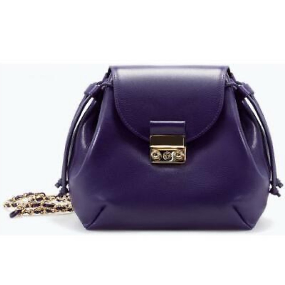 ZARA PURPLE LEATHER SMALL BACKPACK BAG METALLIC GOLDEN STRAPS